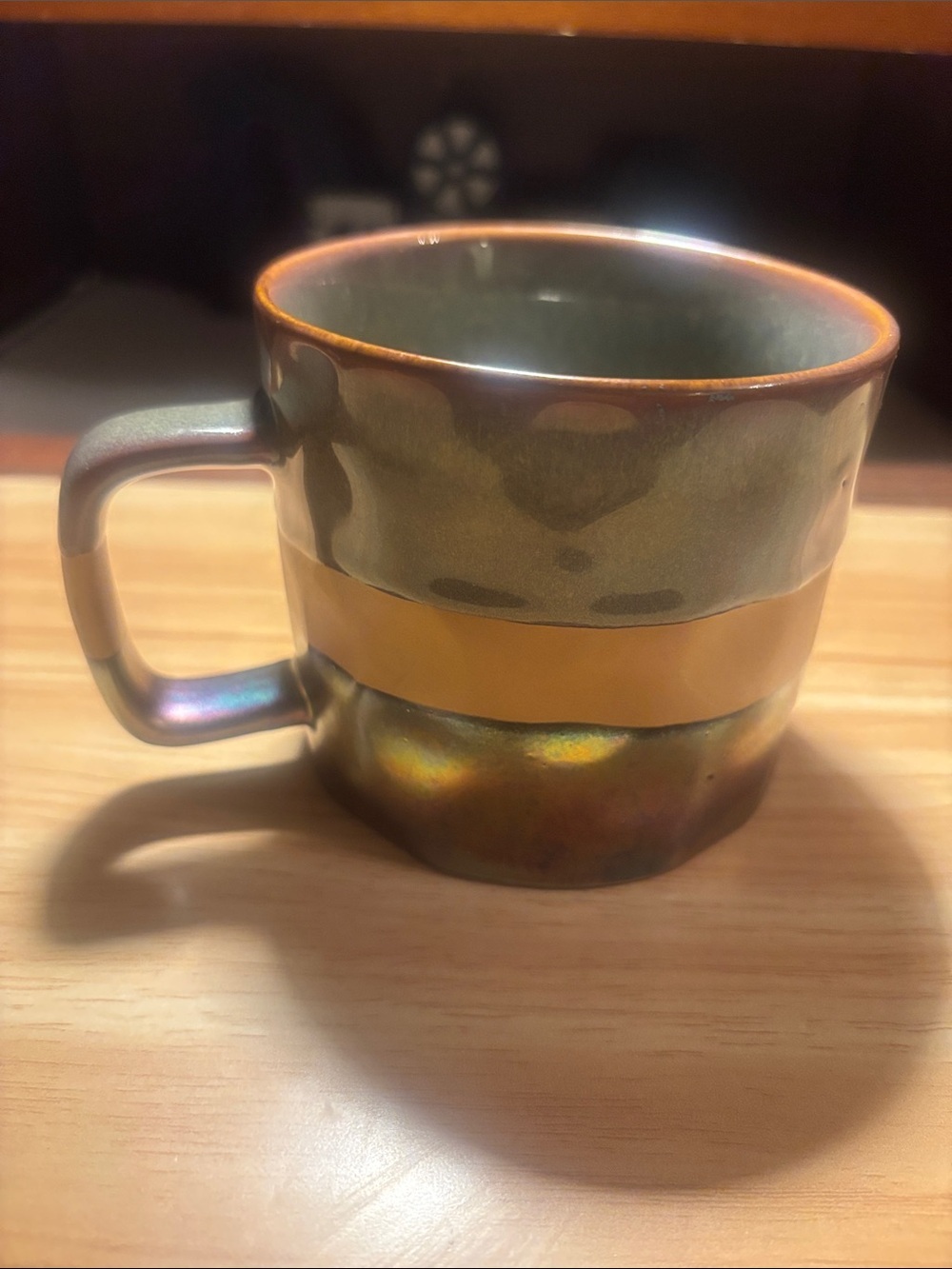 Iridescent Olive Green and Gold Ceramic Mug